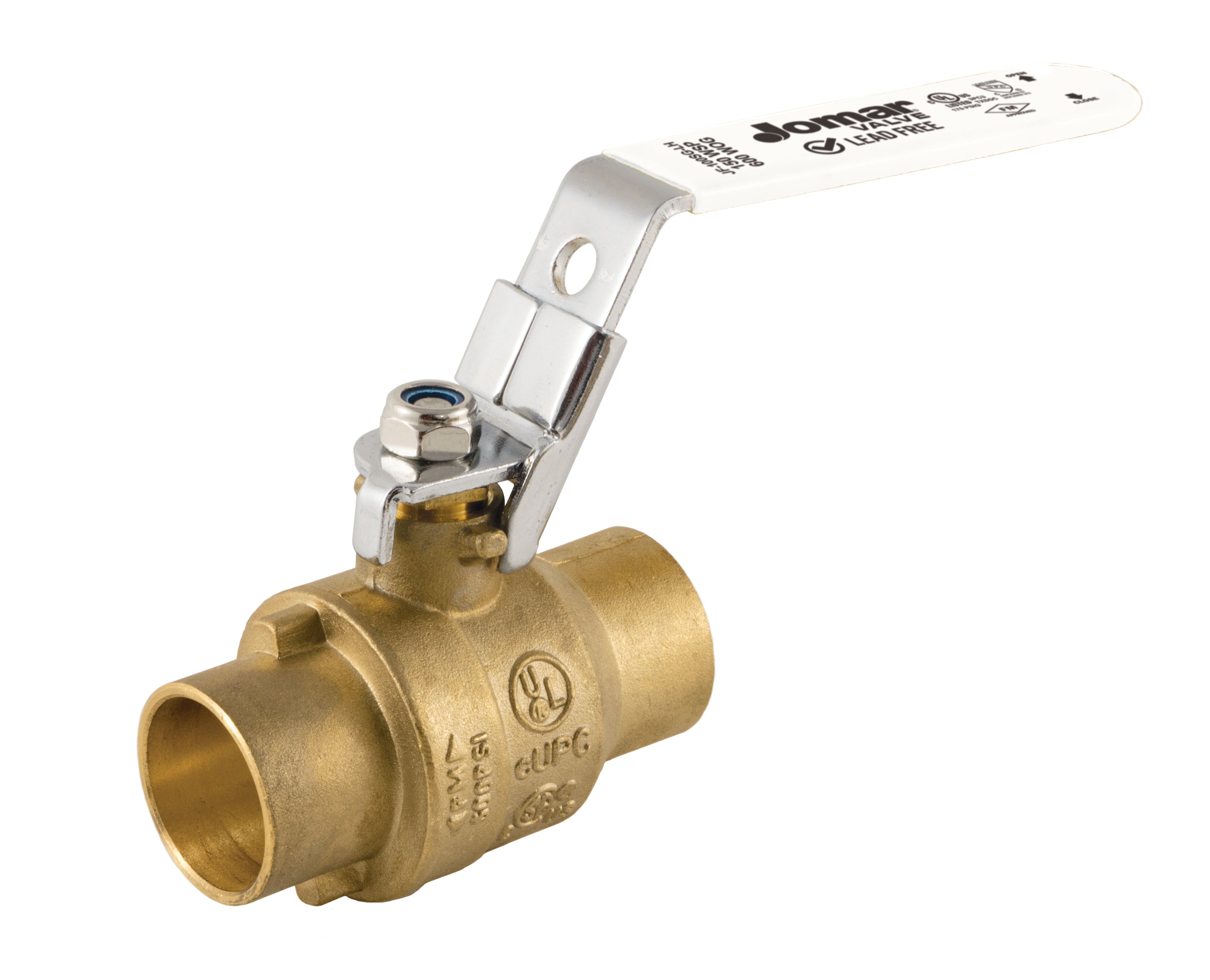 Jomar, 100-113SSGLH    | JF-100SG-LH, 1/2" 2 Piece, Full Port, Solder Connection, 600 WOG, Stainless Steel Ball and Stem, with Latch Lock Handle  |   Jomar